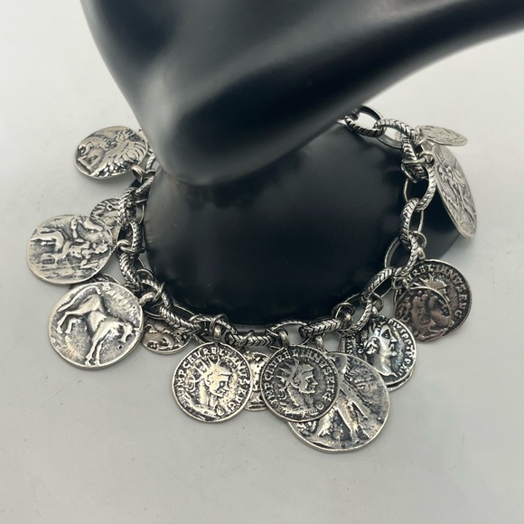 SILPADA Sterling Silver Oxidized Roman Coin Cha Cha Charm Bracelet B1624 - Picture 8 of 13